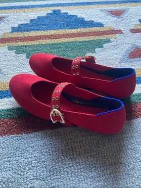 Rothy's Girls Red Mary Jane Flats with Gold Buckle